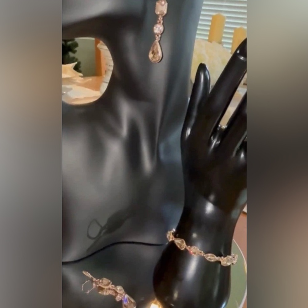 GIVENCHY Rhinestone Bracelet & Earrings In Rose Gold- Stamped - Picture 11 of 12
